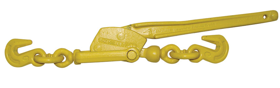 Yellow chain wrench lever binder on a white background