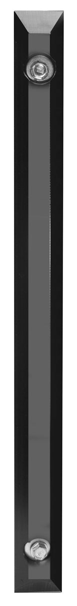 Long, narrow black metal bracket with a recessed center channel and two bolts at each end, displayed vertically on a plain light background.