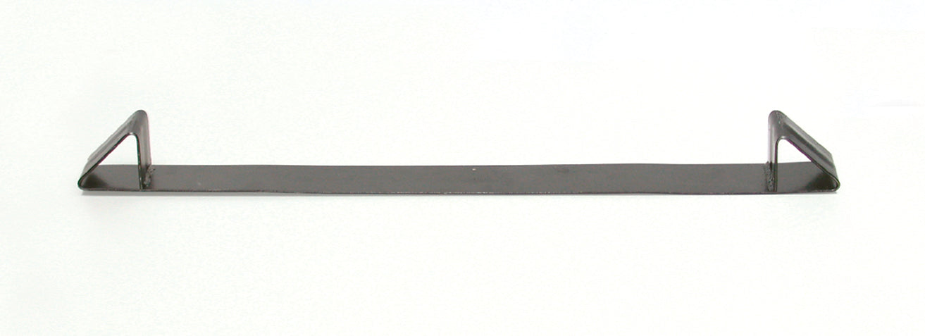 Flat black metal tarp arm bracket with angled end supports, shown isolated on a white background.