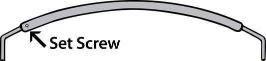 Diagram of a curved metal bow assembly with an arrow pointing to a small fastener labeled “Set Screw.”