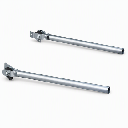 Pair of steel tarp system extension arms with mounting brackets for truck tarp applications.

