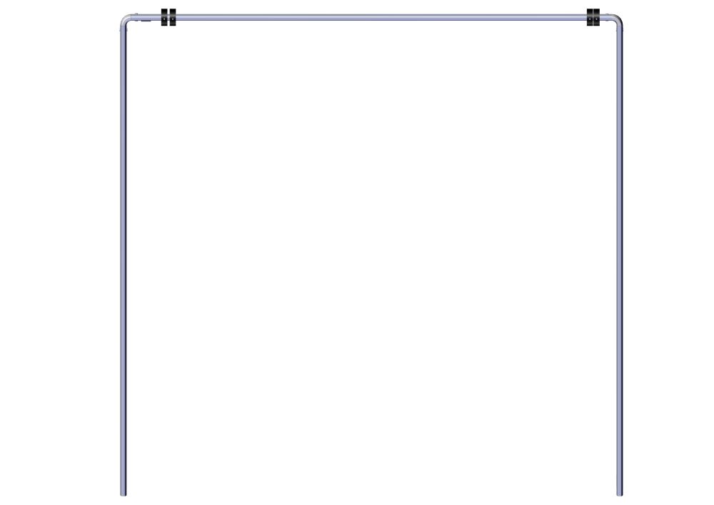 Rectangular steel tarp bow frame with two vertical support legs and clamp-style connectors for truck tarp systems.